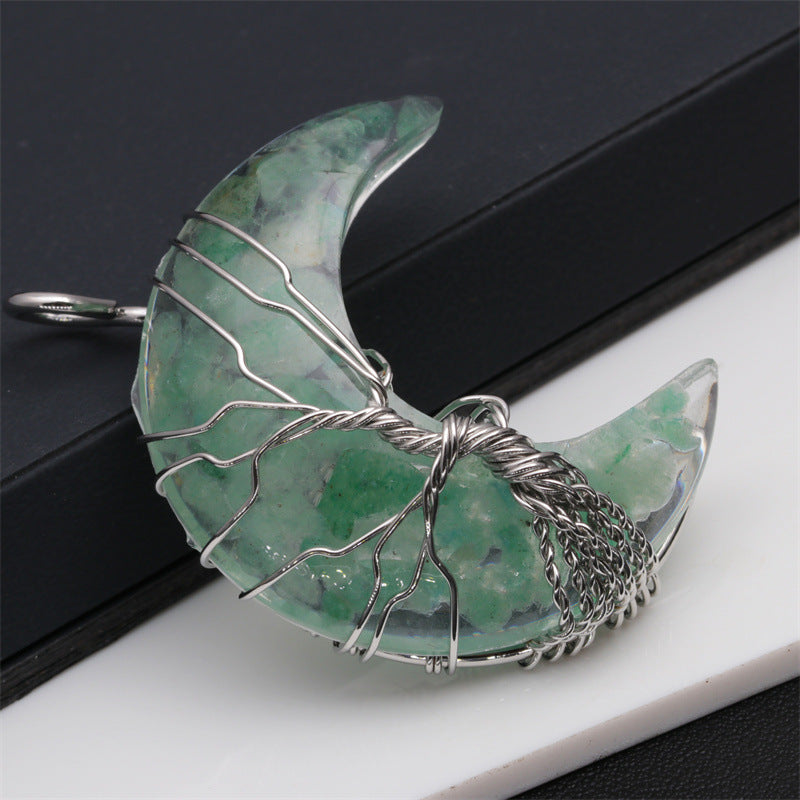 European And American Natural Crushed Stone Amethyst Tiger's Eye Moon Pendant